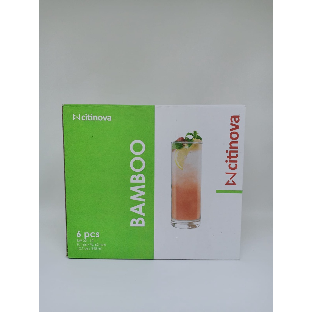 1 SET (isi 6pcs) Gelas Bamboo 340 ml / Gelas Kaca Tinggi / Gelas Susu / Gelas Beling / Gelas lurus