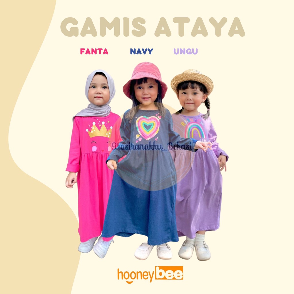 Gamis Kaos Anak Ataya Hooneybee Mix Warna 2-10Tahun