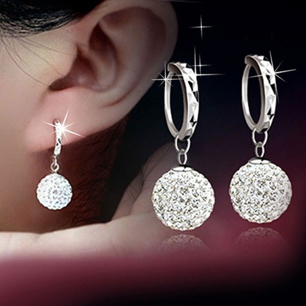 OW@ Earrings Rhinestones Inlaid Exquisite Metal Round Ball Dangle Huggie Earrings for Party