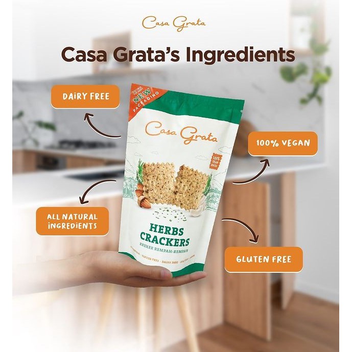 CASA GRATA CRACKERS 70GR / 20GR SNACK VEGAN | CEMILAN SEHAT BISKUIT GLUTEN FREE ALMOND KACANG MEDE