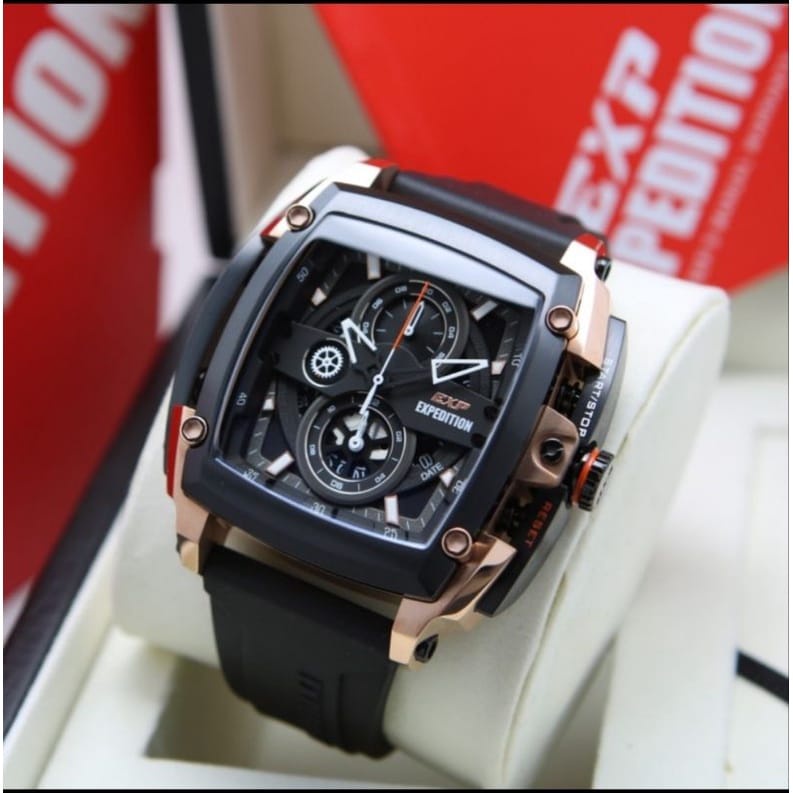 COD  JAM TANGAN PRIA KEREN EXPEDITION 3008 DIAMETER 49MM CHRONO AKTIF DETIK STOPWATCH RUBBER STRAP J