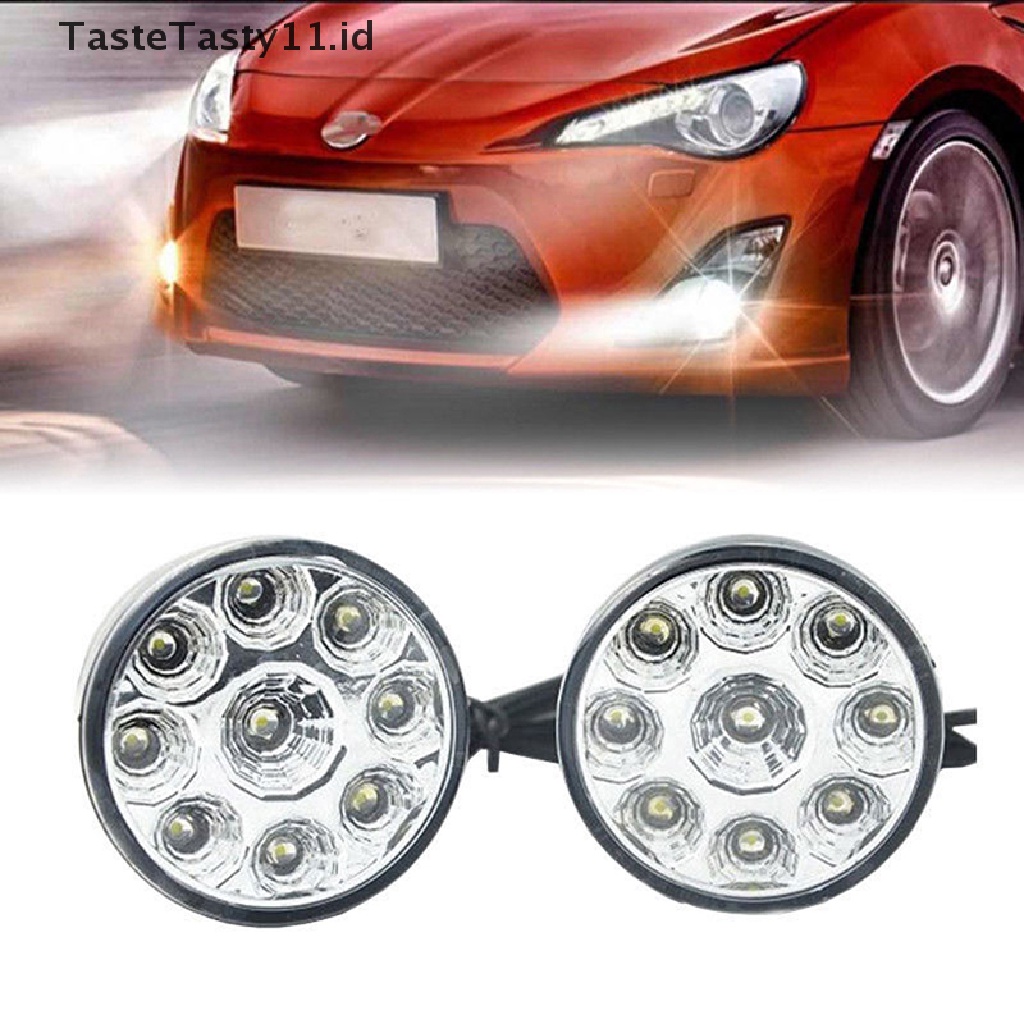 2 Pcs Lampu Kabut Depan Mobil DRL 9 Led Bentuk Bulat Warna Putih