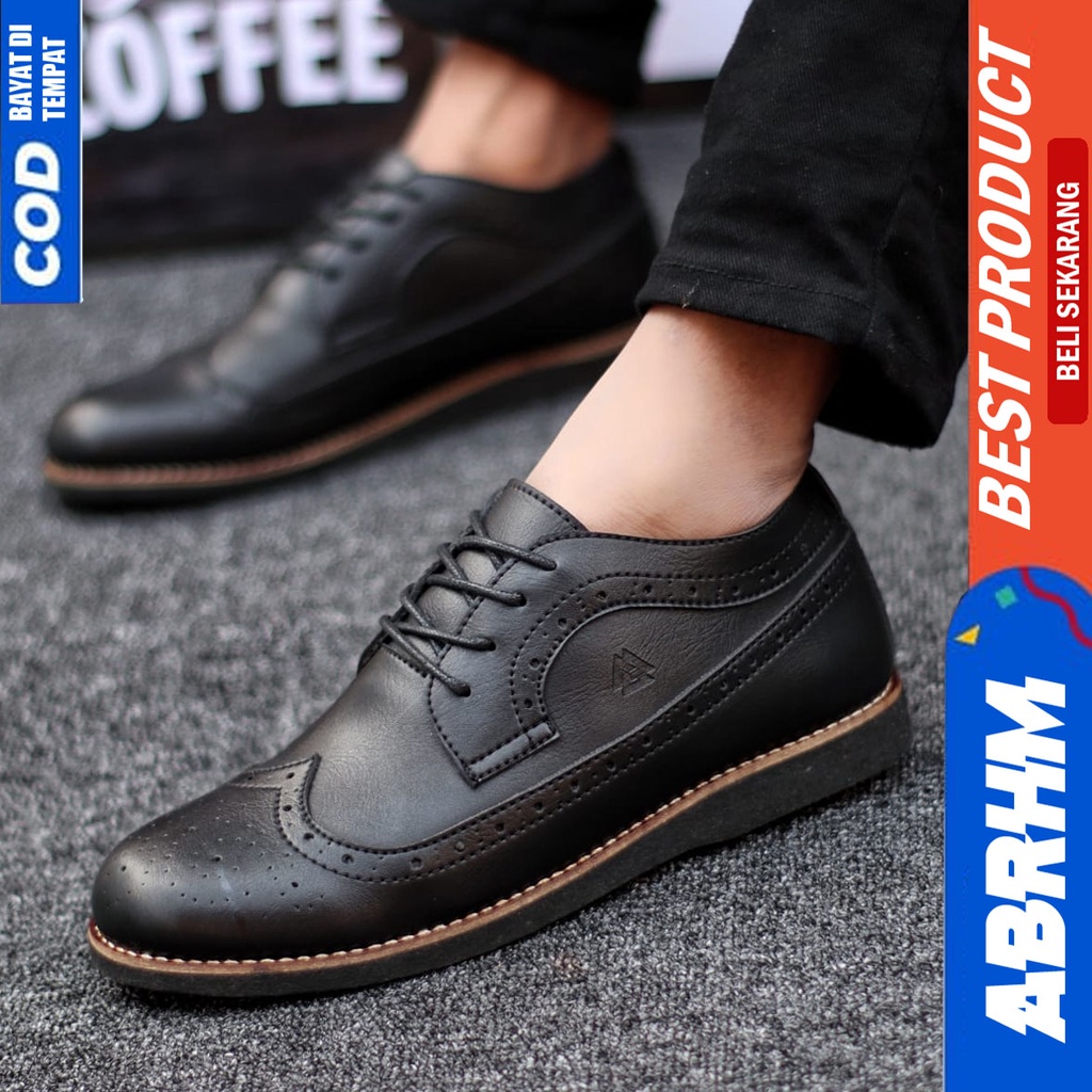 Sepatu Formal Kerja Pantopel Hitam Pria Original ABRHM SAGA