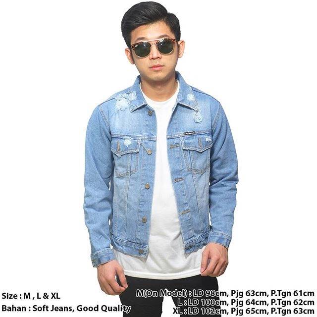 Jaket Denim Trucker Ripped Soft Blue