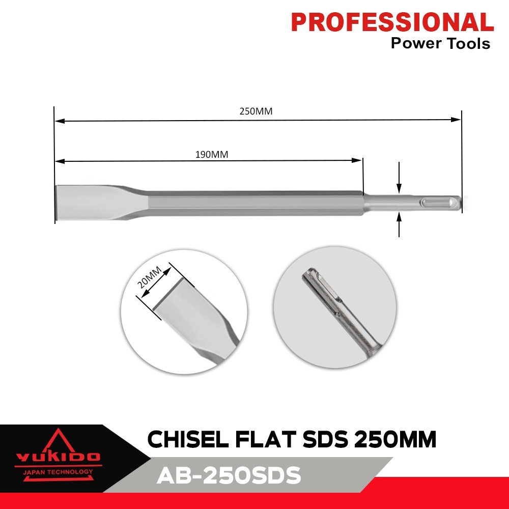 NEW Wood chisel Mata Bor Bobok Kayu - CHISEL FLAT SDS 250MM-Mata Bobok Bor Pahat Beton GEPENG/PIPIH