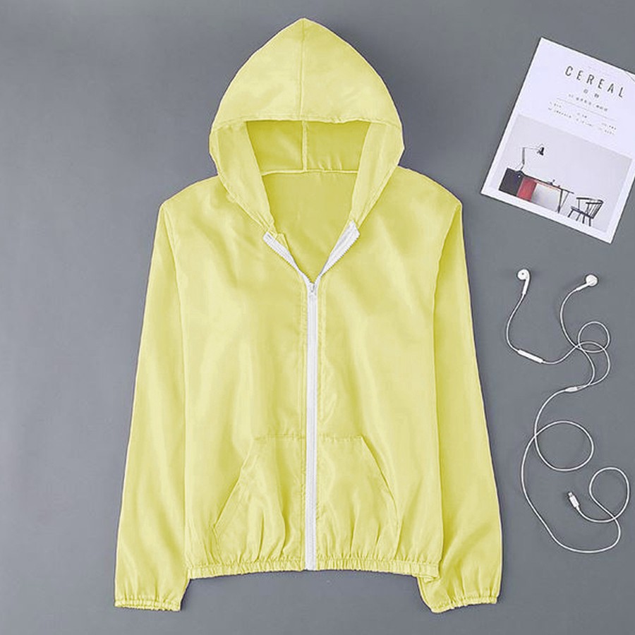 Jaket Transparan Korea Hoodie Wanita Parasut Fashion Sport-Kuning Muda