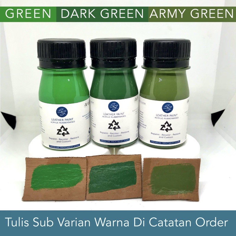 Cat Sepatu Kulit SS Leather Paint - Acrylic Rubber Cat Midsole, Rubber, Boost - Cat Tas Jaket Kulit-Green/Dark/Army