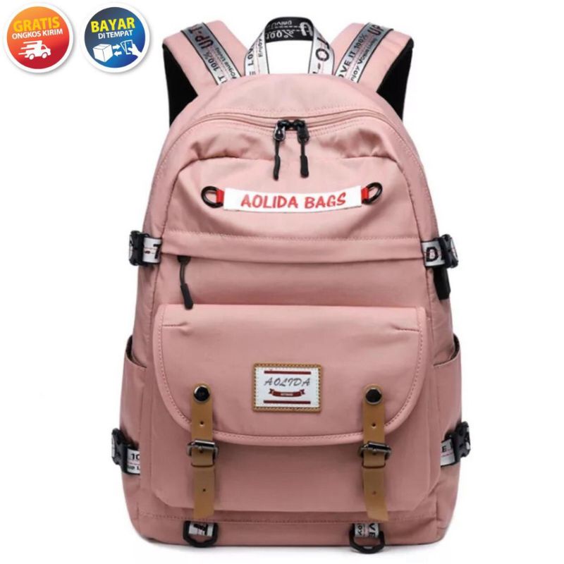 GTB BACKPACK KOREA MULTIFUNGSI LEISURE TAS SEKOLAH WANITA KANVAS BACK TO SCHOOL WANITA CEWEK-Pink