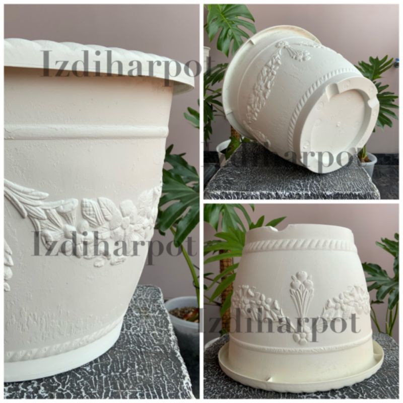 pot bunga tanaman shallom bulat putih 35cm - bahan tebal