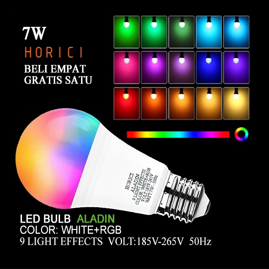 MEREK HORICI ASLI LAMPU BOLA RGB E27 7W / LAMPU KENDALI JARAK JAUH RGB / RGB WARNA WARNI