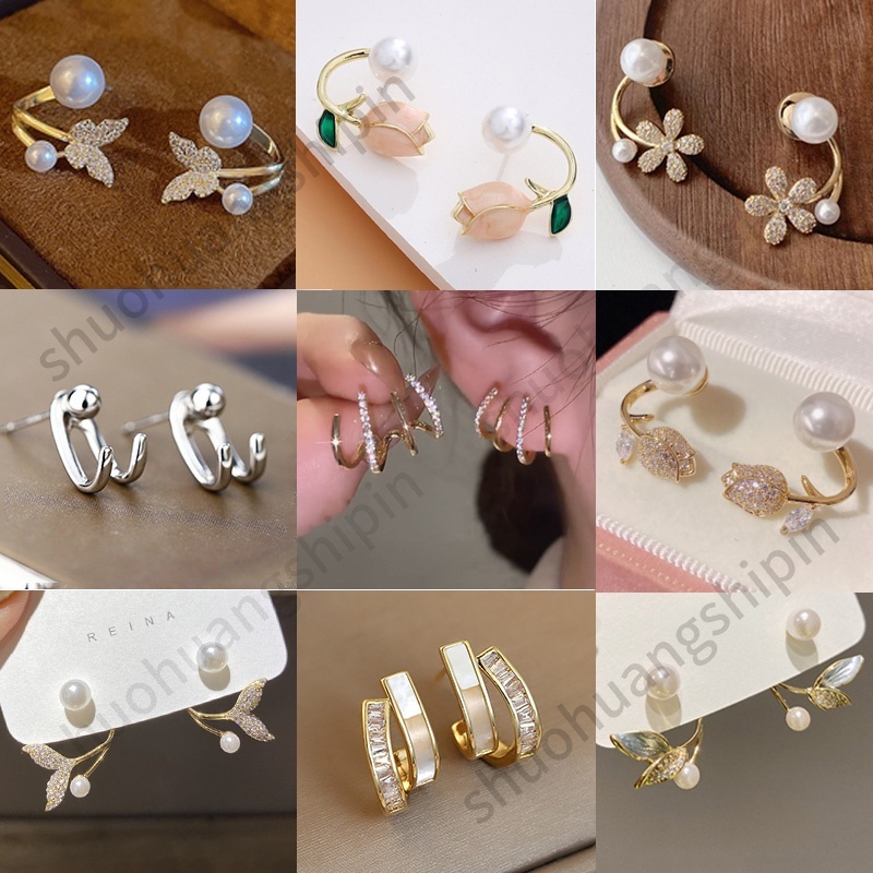 Anting Bentuk Bunga Aksen Mutiara Gaya Elegan