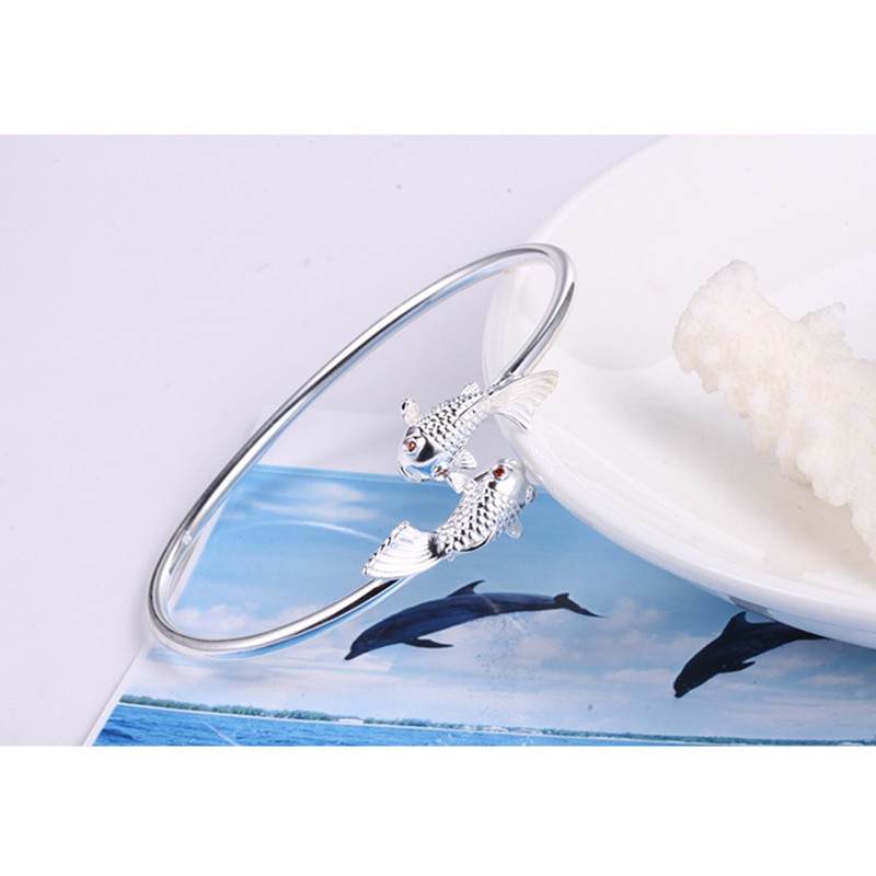 925 gelang perak murni untuk wanita double goldfish bracelet vintage jewellery