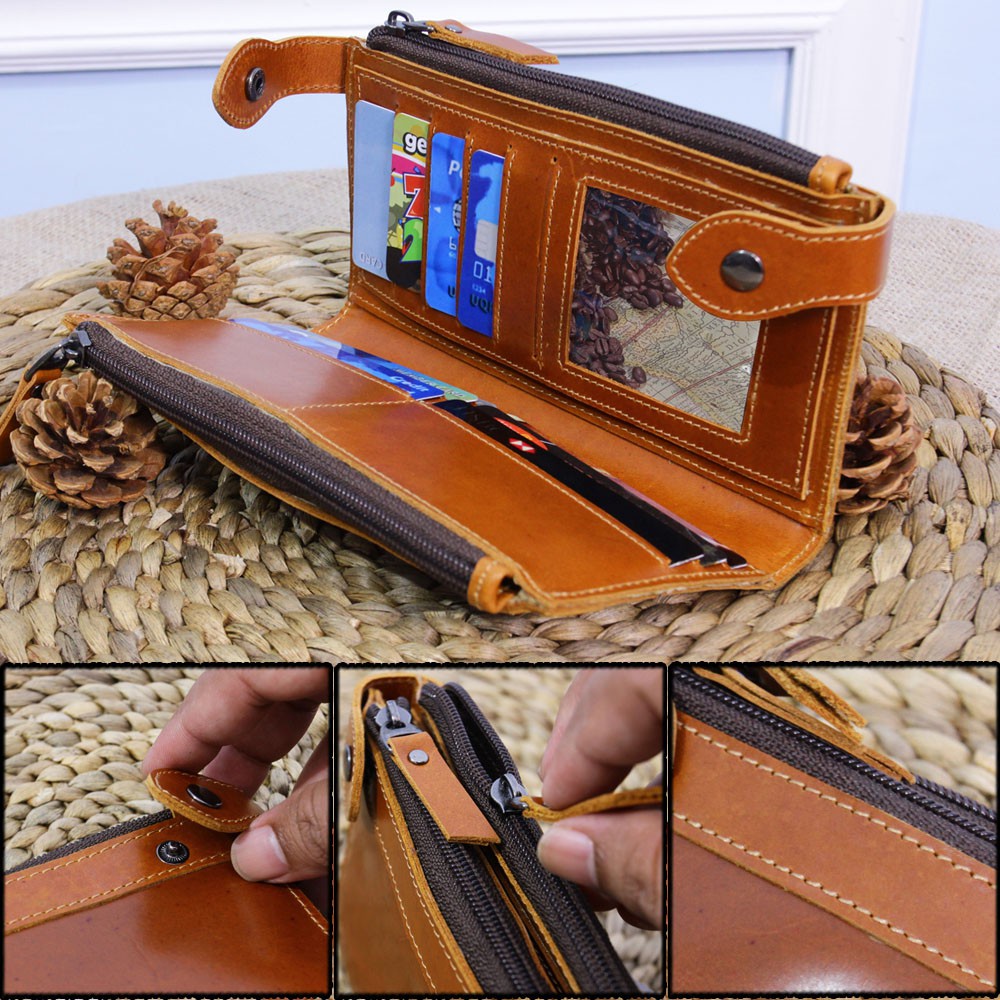 ALICE LEATHER AD01K -  Dompet Wanita Kulit Sapi Asli / FELORA WALLET dengan Resleting Kulit - AD01 K