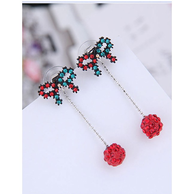 LRC Anting Tusuk Fashion Color Bow Ball Stud Earrings A57982