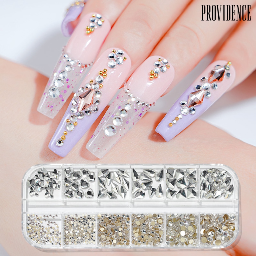 Providence 12Grids/Box Nail Art Rhinestone Flat Back Non-Drop Lightweight Mixed Colorful AB Nail Art Glitter Decorations for Manicure