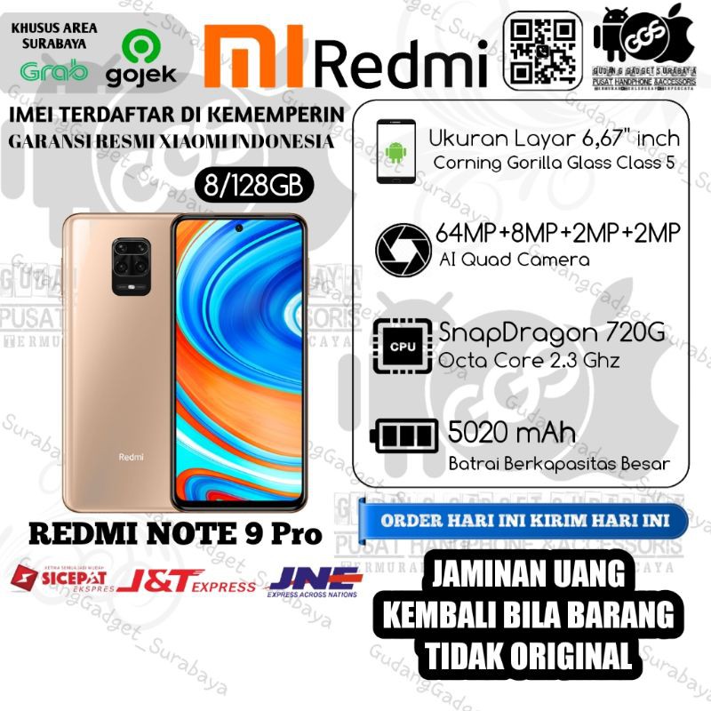 redmi note 9 pro  8gb 128gb  snapdragon720g 5020mah original bergaransi resmi xiaomi tam indonesia