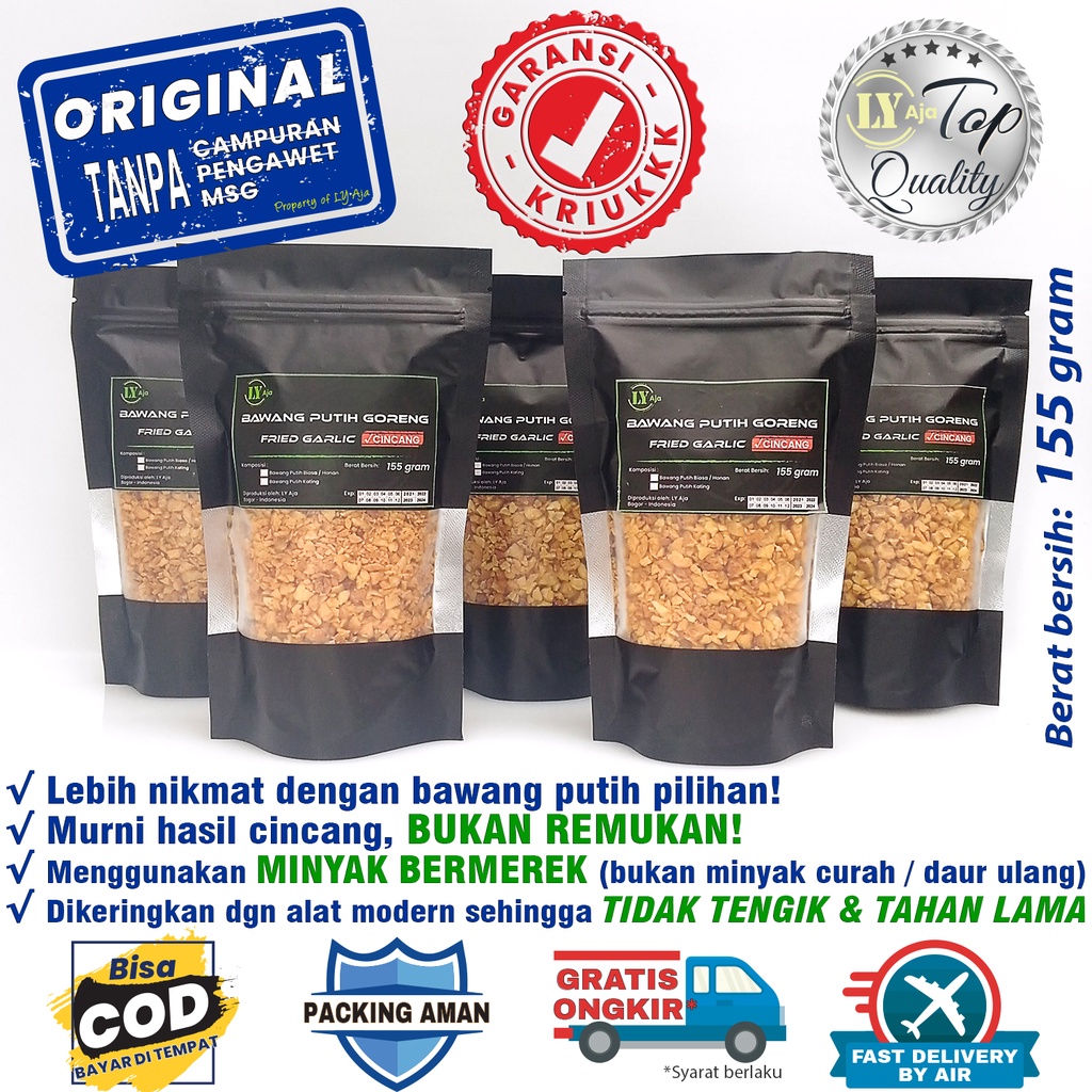 Bawang Putih Kating Goreng Cincang LY Aja 155 Gram Minced Fried Garlic ASLI MURNI TANPA TEPUNG 155 Gr