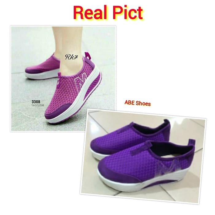 Sepatu Wanita Cewek Cewe Wedges 5Cm 5 Cm Slip On Ungu Putih M Purple P5603