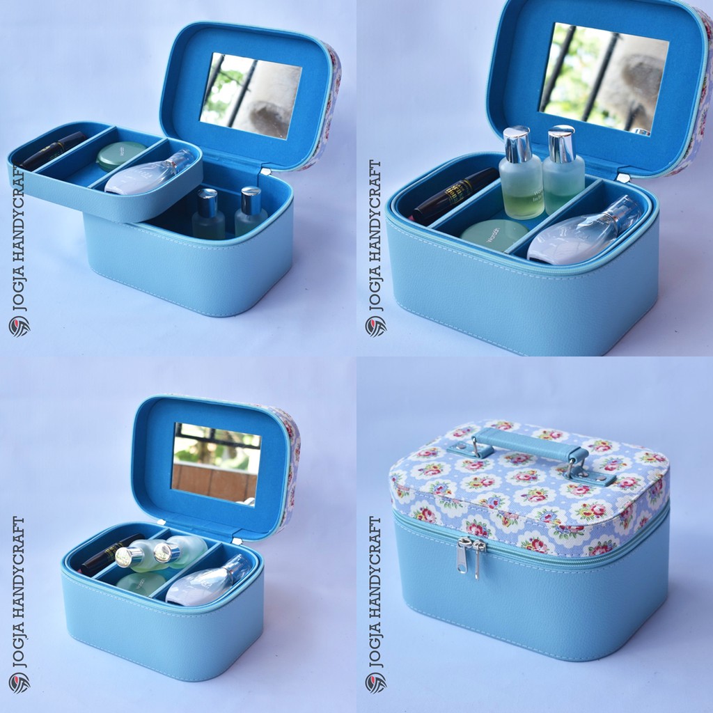 Tas Kosmetik CANTIK with tray portable Blue Shabby / Tempat Make up