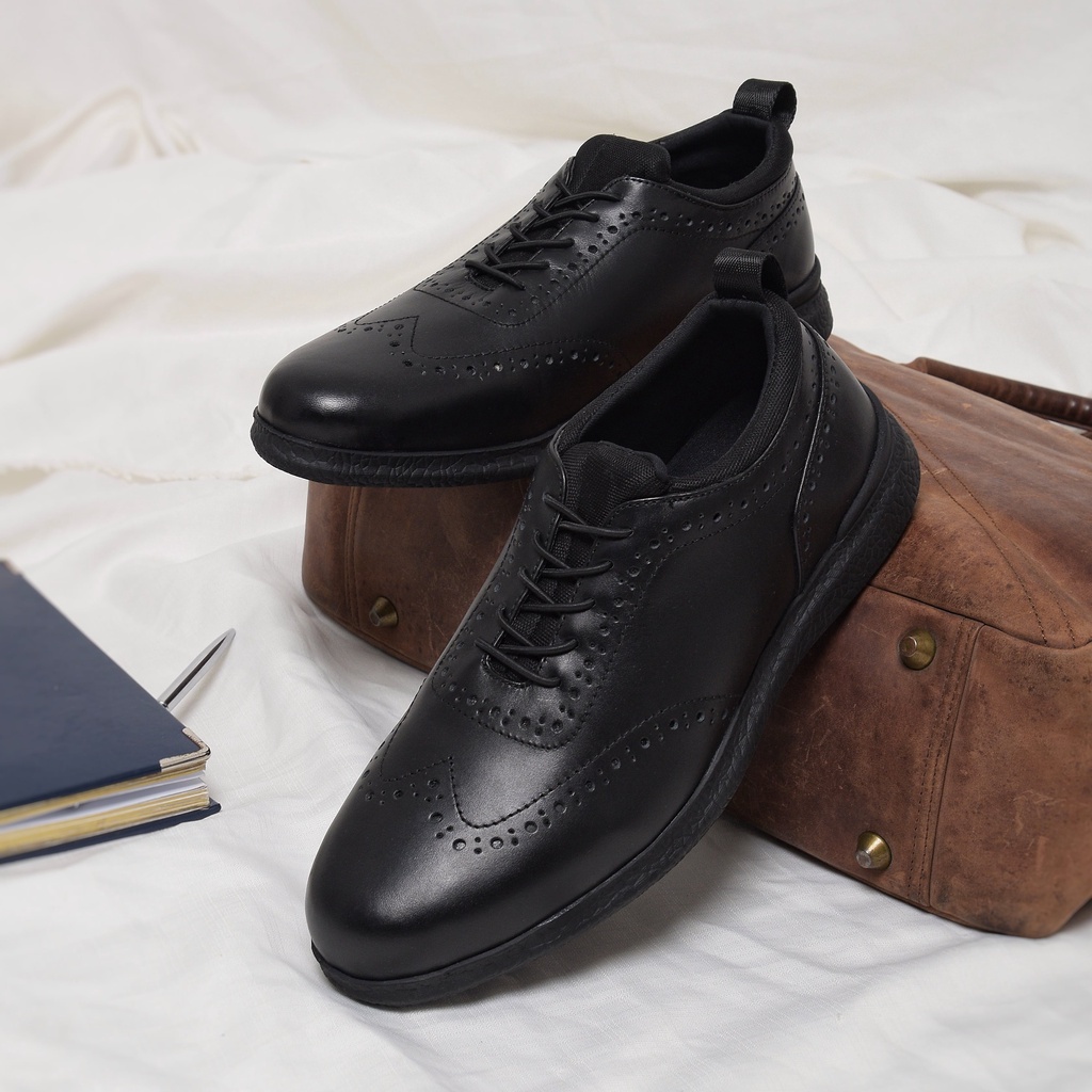 Aristo Black (Kulit Asli) - Sepatu Formal Pria Pantofel Casual Kerja Kantor Kuliah Pantopel Kasual Cowok Oxford