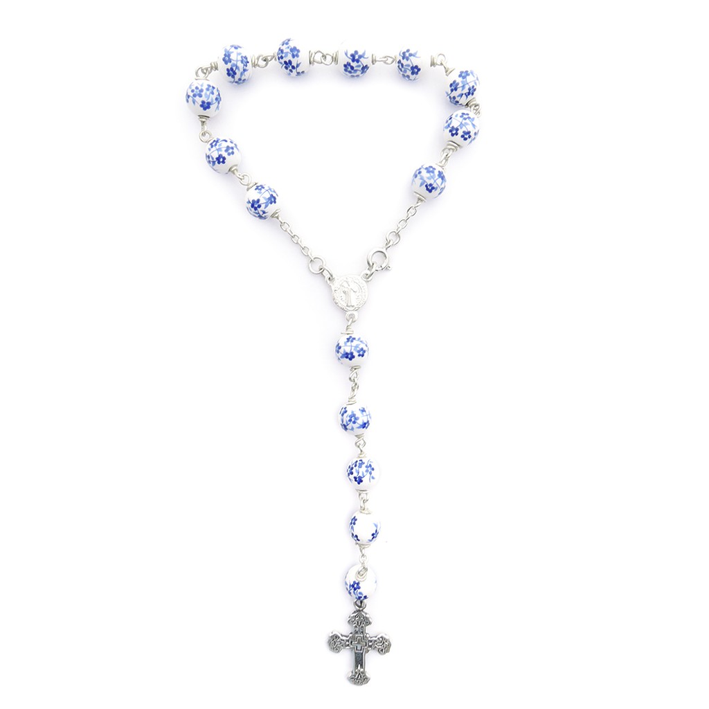 Gelang Rosario Perak keramik Biru | Gelang Religi Keramik Biru