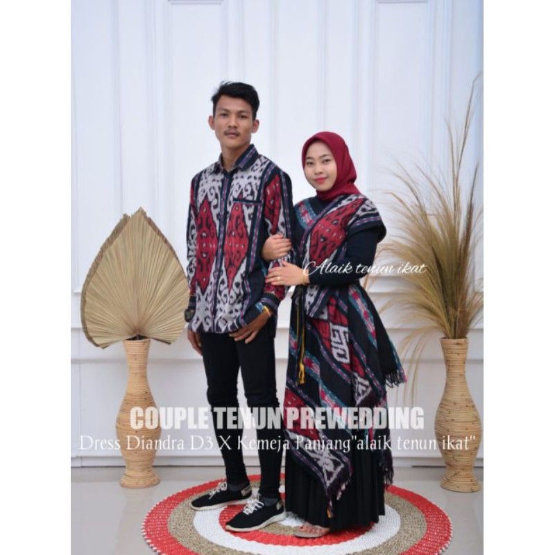 Baju tenun Couple tenun Couple Prewedding Dress diandra D3 X Kemeja Full Tenun Alaik Tenun Ikat