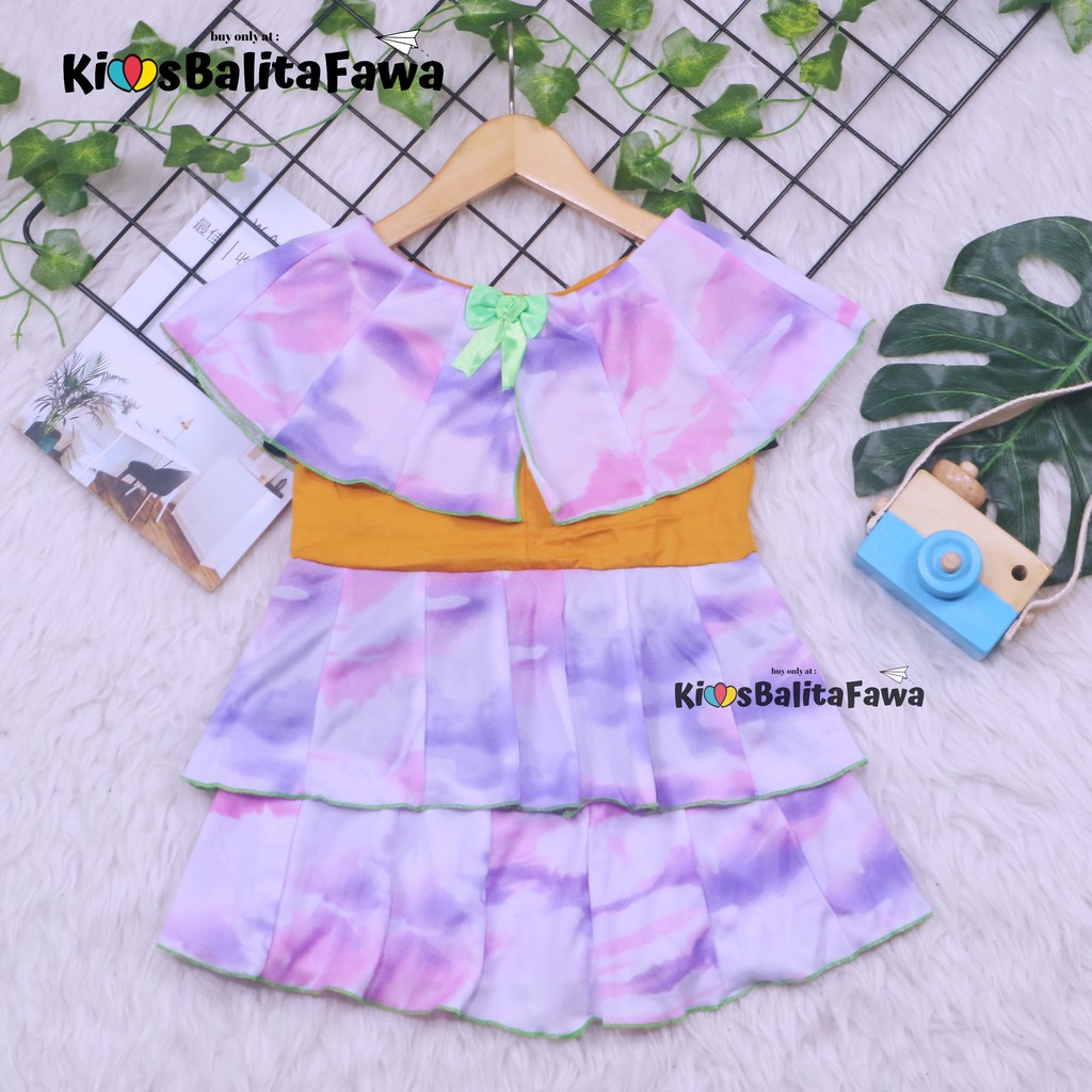 Dress Arumi size 1-2 Tahun / Baju Kensi Cewek Katun Adem Gaun Pesta Dres Cape Anak Perempuan Murah