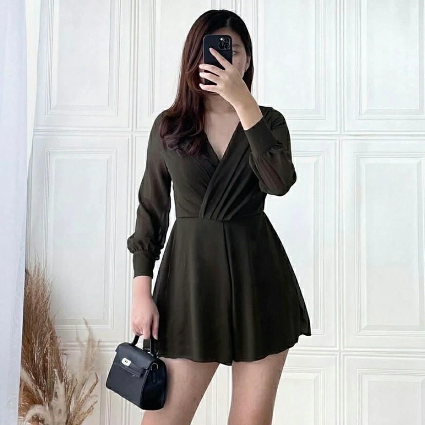 Dress Gaun Pendek Cantik Wanita Jumpsuit V Barbara Model Pesta Kekinian Terbaru 2021