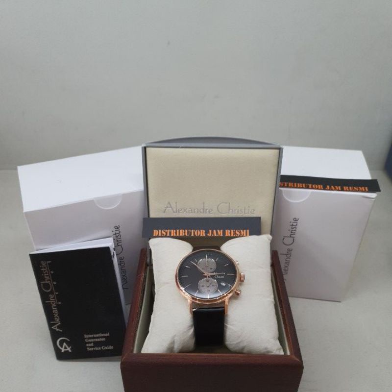 Jam Tangan Pria Alexandre Christie AC6572MC AC 6572 MC AC6572 MC AC 6572MC Rose Gold Black Leather