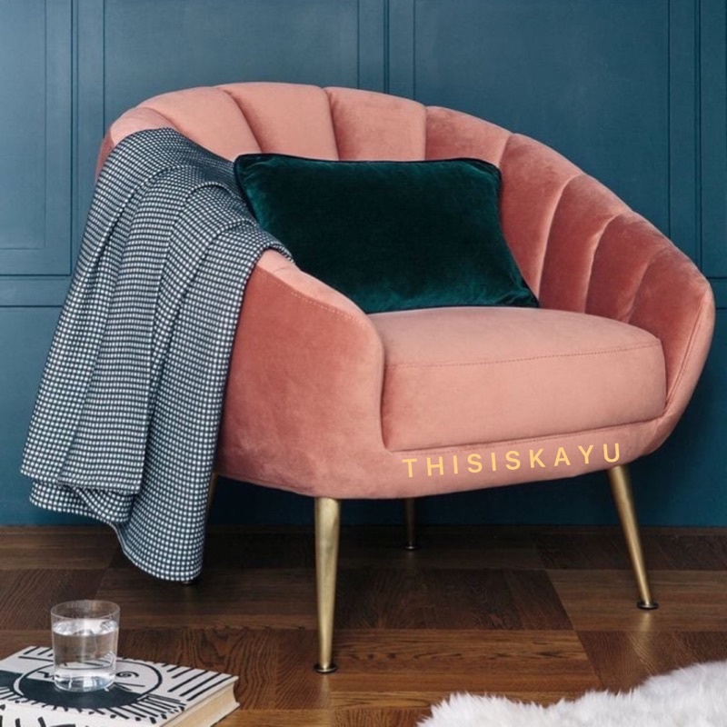 SOFA CANTIK PINK MINIMALIS | SOFA ELEGANT MINIMALIS KAKI BESI | SOFA MEWAH ELEGANT BUSA EMPUK | WING