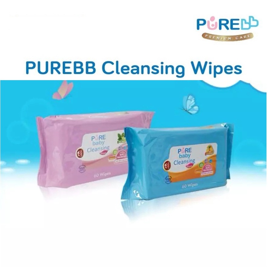 Pure Baby Cleansing Wipes Lemon (60's) /TEA Olive/ tisu bayi