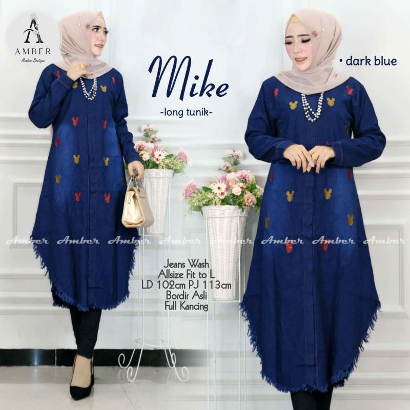 mike tunik jeans - atasan jeans wanita - fashion muslim terbaru - baju wanita - original tunik jeans