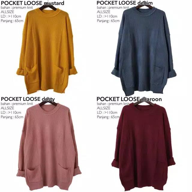 Sweater Pocket LOOSE Saku l Sweater Rajut l Pakaian Rajut Wanita l Rajut Keren Murah l Rajut Cewek