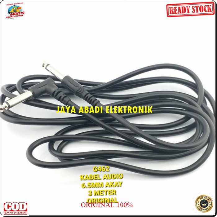 G462 Kabel mic 3 meter jack akay akai guitar Gitar Bass Keyboard mic wireles receiver jek akai jack konektor adapter converter konverter splitter universal sambungan penyambung male multi G462  6,5 mm  Low Noise Walaupun di Gain yang tinggi. - M