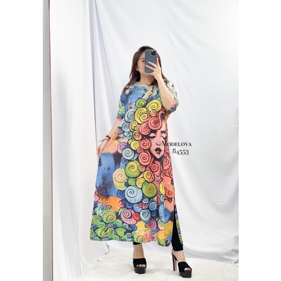 MDLV ~ 84553 MEDUSA PAINTING PRINTED DRESS / LONG DRESS IMPORT / GAMIS IMPORT /FASHION MUSLIM IMPORT