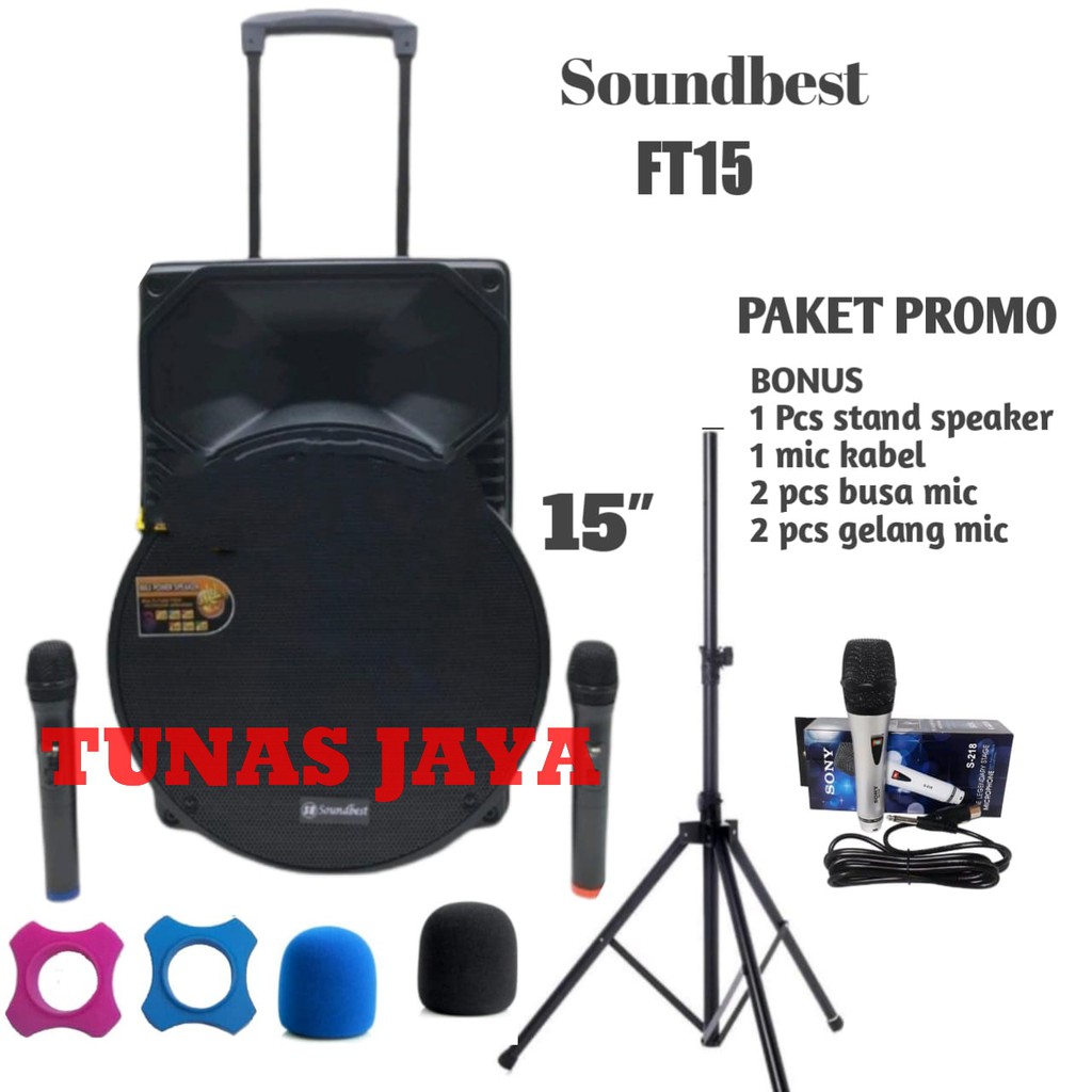 Paket Promo Speaker Portable SOUNDBEST FT 15 FT15 Original 15inch Bluetooth