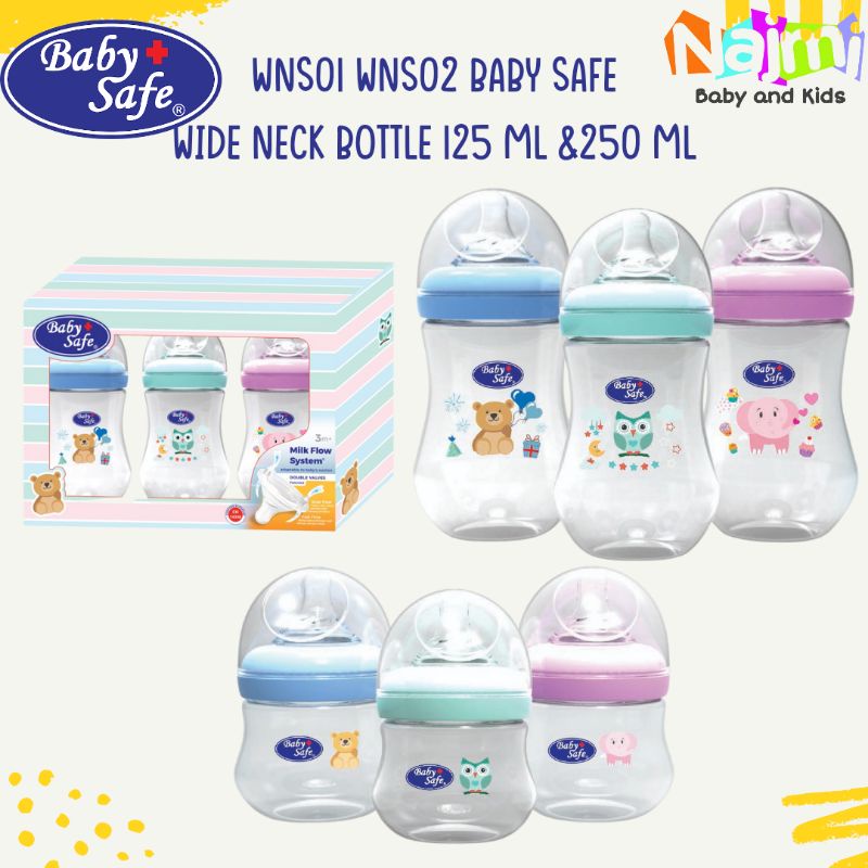 PAKET SET ISI 3 WNS01 WNS02 Baby Safe Wide Neck Bottle Karakter 125 ml 250ml Botol Susu Bayi Babysafe