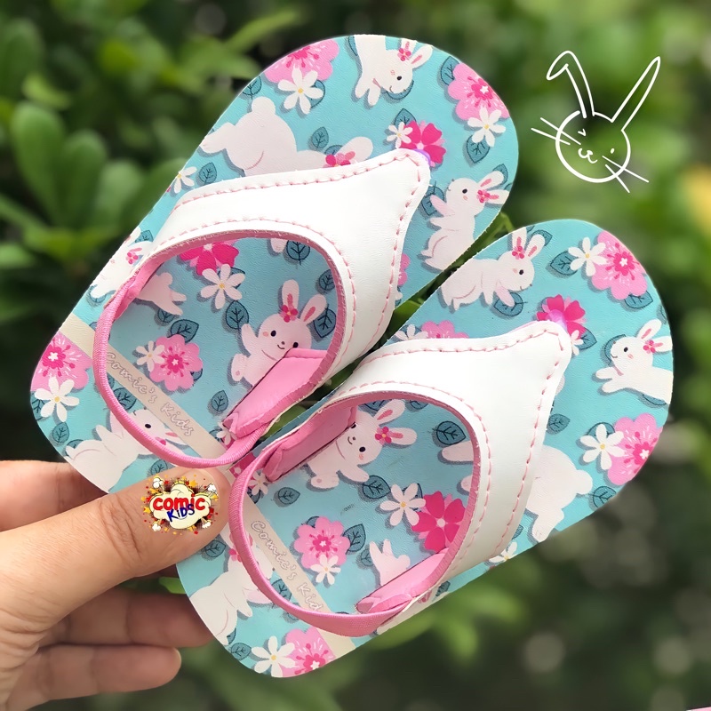 Sandal Jepit Anak Perempuan Comickids Sendal Bayi 1 Tahun Balita Bunny Flip Flop Girl Green Rabbit