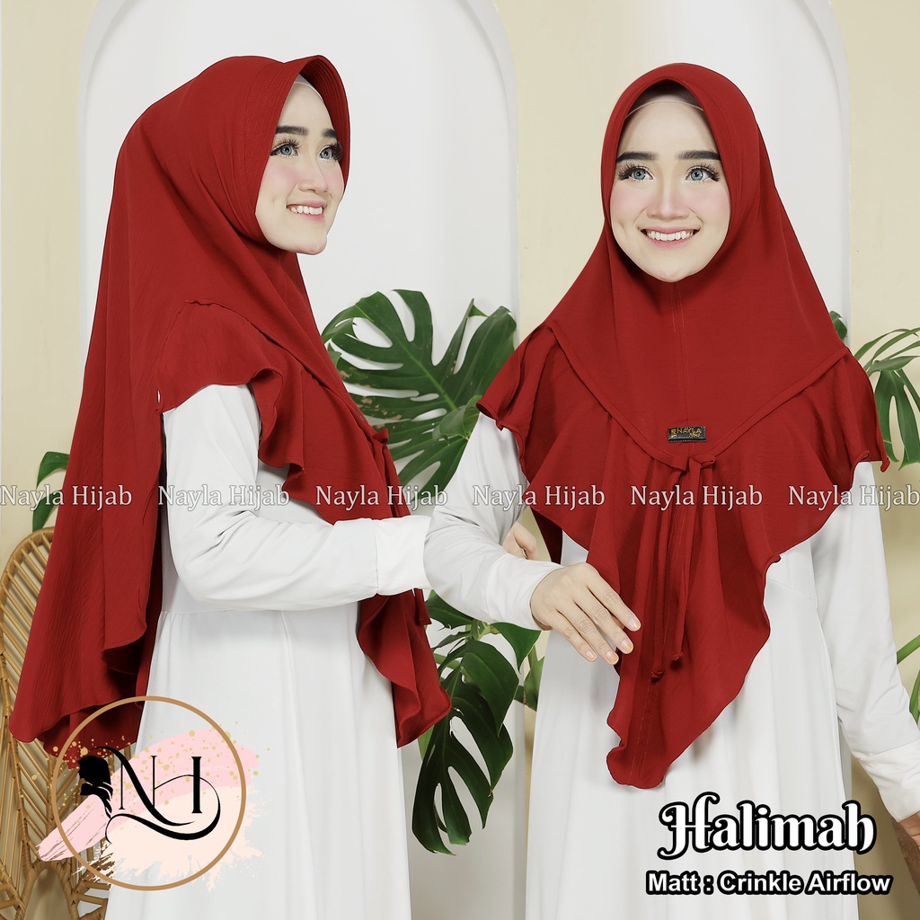 Kerudung Instan Halimah Crinkle Airflow Premium Jilbab Bergo Pet Airflow Anti Kusut Nayla Hija'b