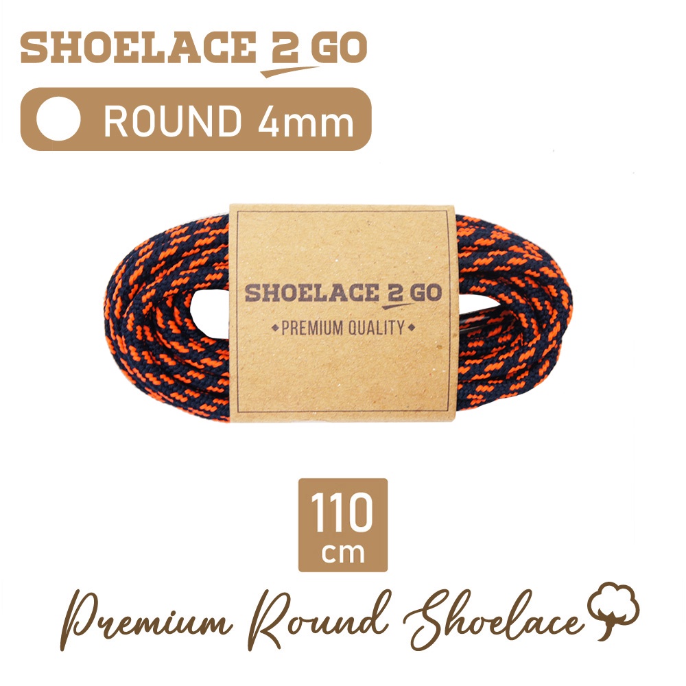 SHOELACE 2 GO PREMIUM TALI SEPATU MOTIF BULAT ROUND N1 NAVY WITH ORANGE STRIPES - 110CM