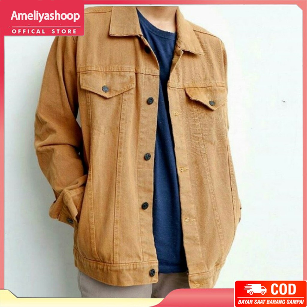 Jaket jeans denim coklat / jaket denim oversize coklat muda denim pria dan wanita Jumbo