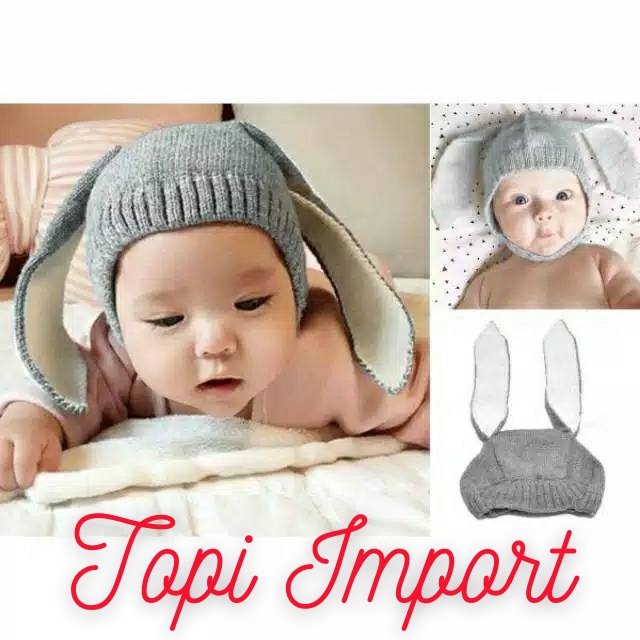 Topi Kupluk Anak Import Telinga Kelinci - Kupluk Bayi Telinga Kelinci -Kupluk Rajut Bayi Anak SALE