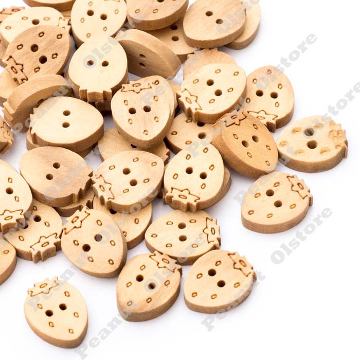 (Harga per 6 biji) Kancing kayu strawberry polos kecil