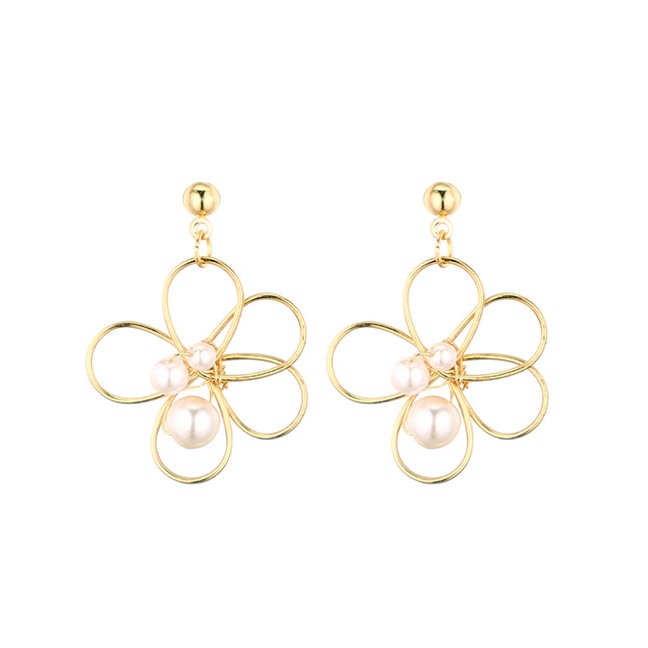 LRC Anting Tusuk Elegant Champagne Pearls&amp;flowers Decorated Earrings