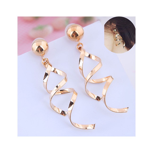 LRC Anting Tusuk Fashion Gold Twisted Earrings Alloy D59222