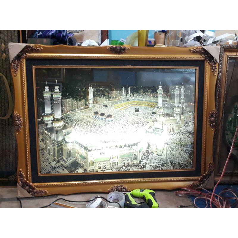 mekah lampu pigura ukir jumbo/ hiasan dinding mekah menyala
