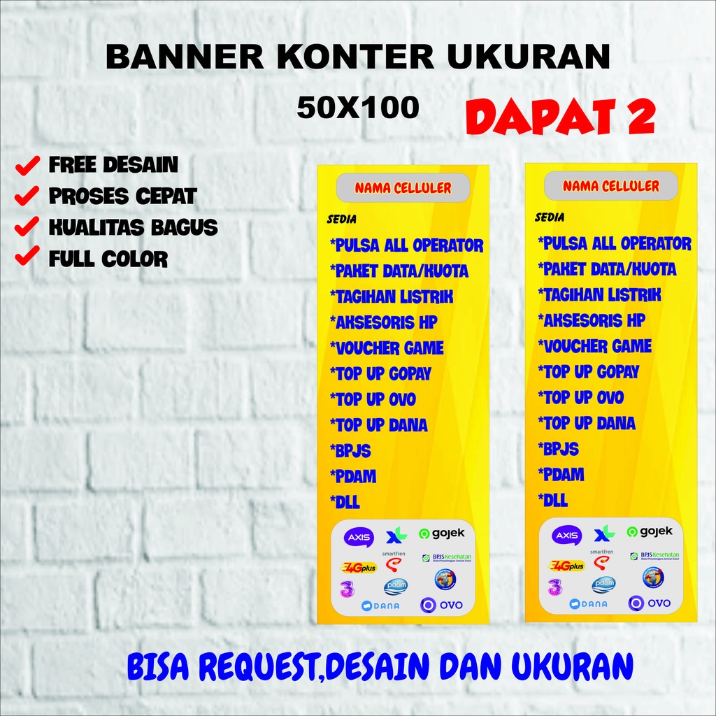 Banner/sepanduk/banner jualan pulsa ukuran 160x60 DAPAT 2, Bisa request