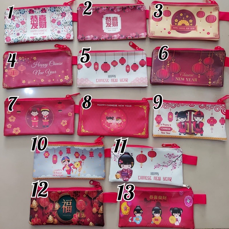 Dompet Angpao Imlek Tahun 2021 Motif Lampion Boneka Jepang Kokeshi Koko Cici Panjang Shio Kerbau