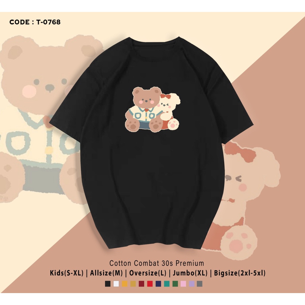 T-SHIRT UNISEX/ GAMBAR BEAR TWINS / IMPORT / KADO UNIK / BAHAN ADEM ADEM / KAOS SANTAI TERMURAH / CUSTOM TEE