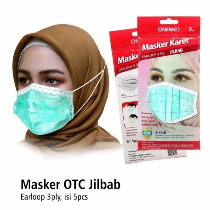 New Masker Jilbab Warna 3ply OneMed isi 5pcs